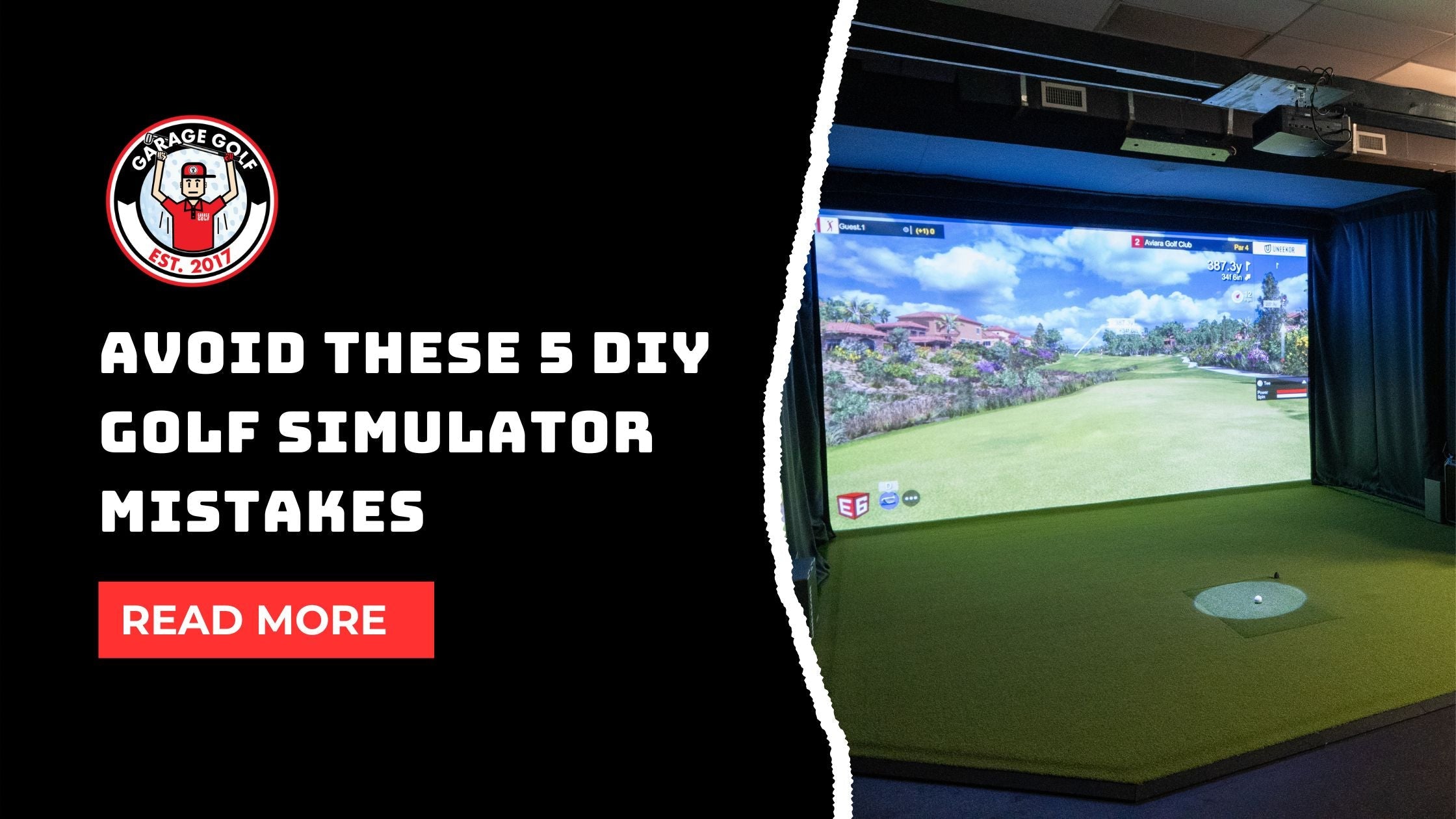 blog feature image of a golf simulator that reads: "Avoid These 5 DIY Golf Simulator Mistakes"