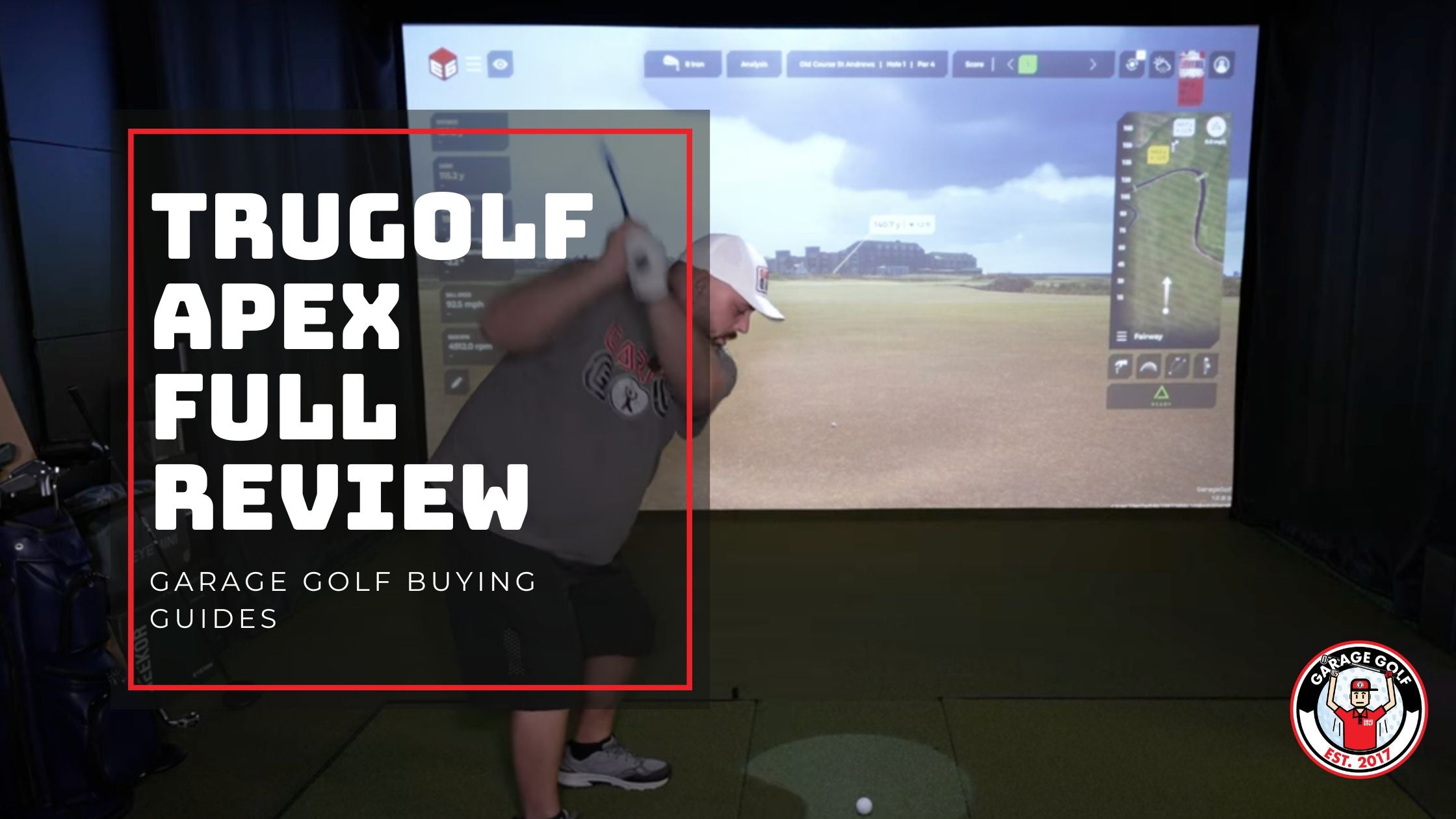 Photo of a man swinging a club in his indoor golf simulator room using the trugolf apex software 