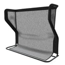 A black mesh safety barrier with a sturdy frame and fabric edges.