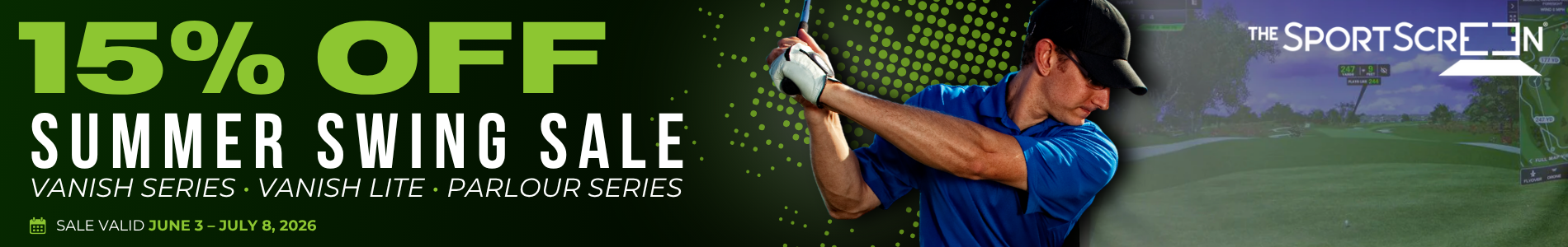 SportScreen Summer Swing Sale, 15% off Vanish and Parlour Series golf enclosures, June 3 through July 8