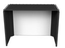 a standing black fabric enclosure with a large white screen
