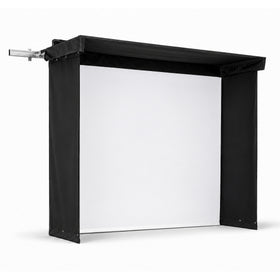 Black-framed projector screen on a white background