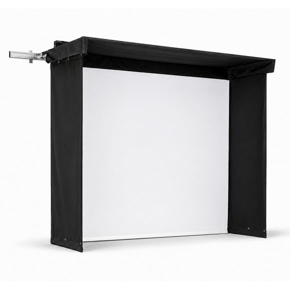 Black-framed projector screen on a white background