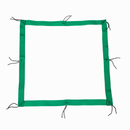 A green square border with black ties at the corners and sides on a white background.