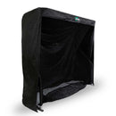 A black, freestanding sports net with a rectangular frame, designed for practice or training use.