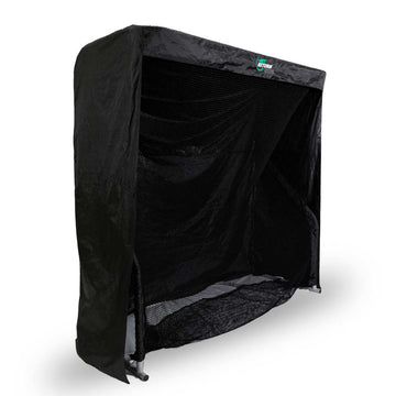 A black, freestanding sports net with a rectangular frame, designed for practice or training use.