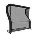 A black, free-standing sports net with a rectangular frame and curved upper corners, designed for practicing shots and catches.