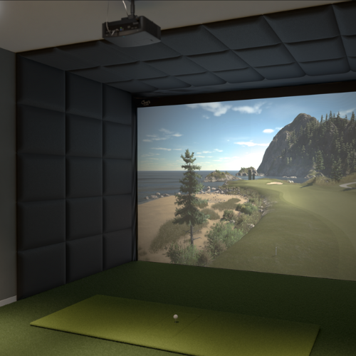 Carl's Place Built-In Golf Room Kit with Hitting Mat side view.