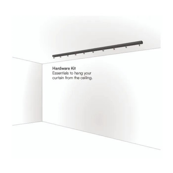 Carl's Place Hardware Kit to Ceiling Mount Curtain diagram.