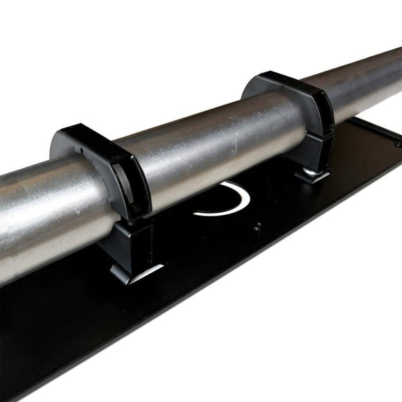 Carls Place Launch Monitor Frame Mount installed with metal pipe.