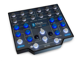 Blue golf control panel with buttons and labels