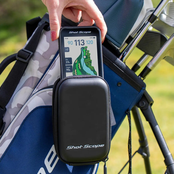 Shot Scope H50 GPS Handheld Carry Case being taken out of a golf bag