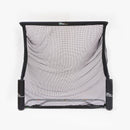 A black sports net with a mesh center and cylindrical base supports, designed for practicing various sports.