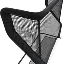 A close-up view of a black net, likely meant for sports such as tennis or badminton, with a white background visible through the mesh.