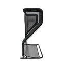 Side view of a black net return practice net with a sturdy frame.