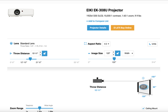 Throw Calculator for 10 Foot Screen Width