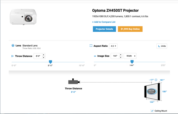Throw Calculator for 12 Foot Wide Screen