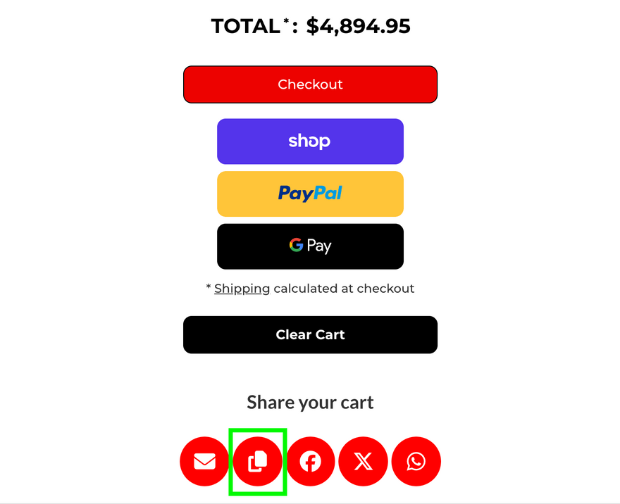 Click this red button to copy your cart link. 