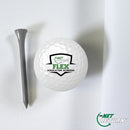A golf tee and ball with The Net Return logo are displayed on a white surface—perfect for highlighting the Custom Simulator Screen, ideal for any high-impact practice or custom simulator setup.