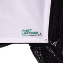 Close-up of a net featuring the logo "The Net Return Simulator Series" at the bottom right corner. The net is black with a white background.