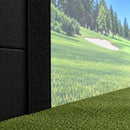 Closeup of a golf simulator screen neatly framed by TruSim Systems Carpet Panel Pads
