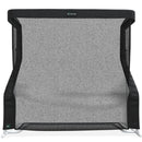 Black mesh screen with a sturdy frame, featuring a curved base.