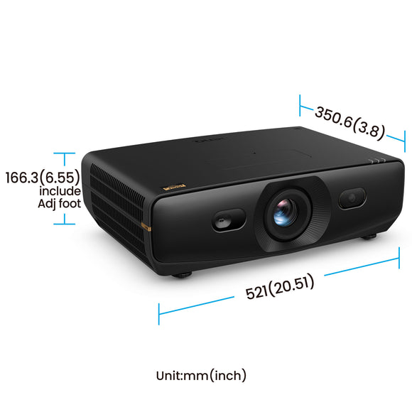 BenQ AK900ST dimensions: 521 mm wide, 350.6 mm deep, 166.3 mm tall including adjustable foot