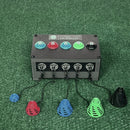 Anthem Golf Tee Station Birtee Edition, non-lighted, numbered color matched buttons with Birtees sizes 2, 5, 6, 7 and 8 on the tethers