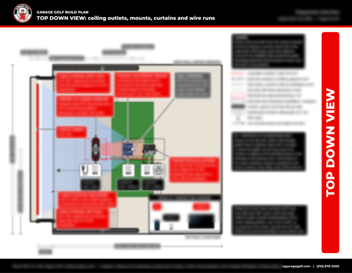 Sample Garage Golf Build Plan, top down view, details blurred