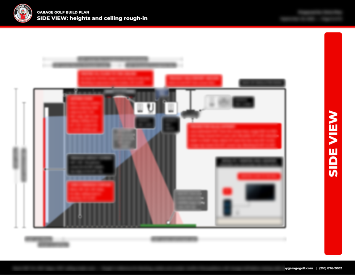 Sample Garage Golf Build Plan, side view, details blurred