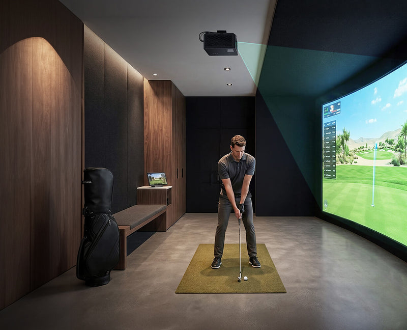 Optoma GT2300HDR short throw projector in a home golf simulator