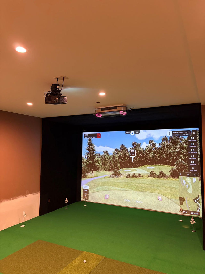 Golf simulator using an Optoma short throw laser projector