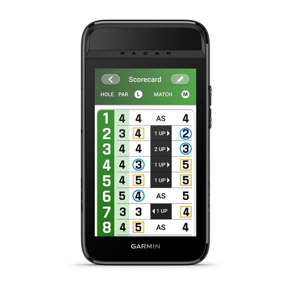 Garmin Approach G82 front view showing the digital scorecard