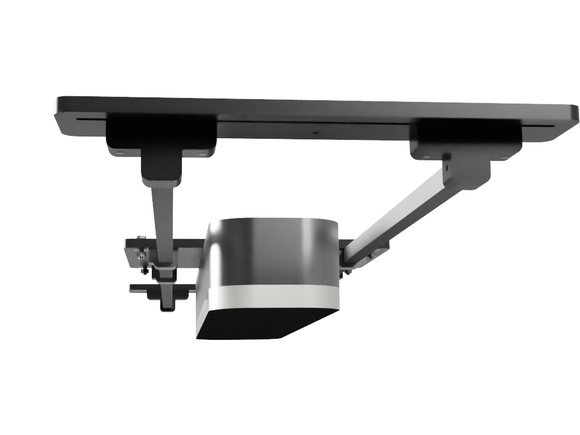 A sliding track ceiling mount for overhead launch monitors for golf simulators from Uneekor, ProTee, Foresight and many others.