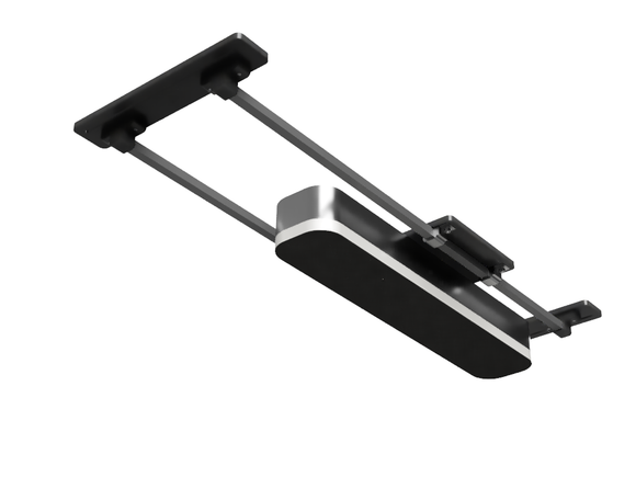 A track based sliding mount for overhead launch monitors used in indoor golf simulators.