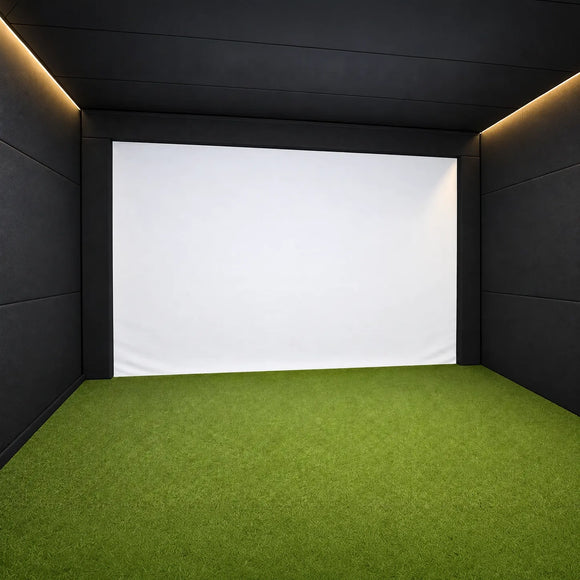 TruSim Systems Custom Premium Impact Screen shown in a golf simulator setup
