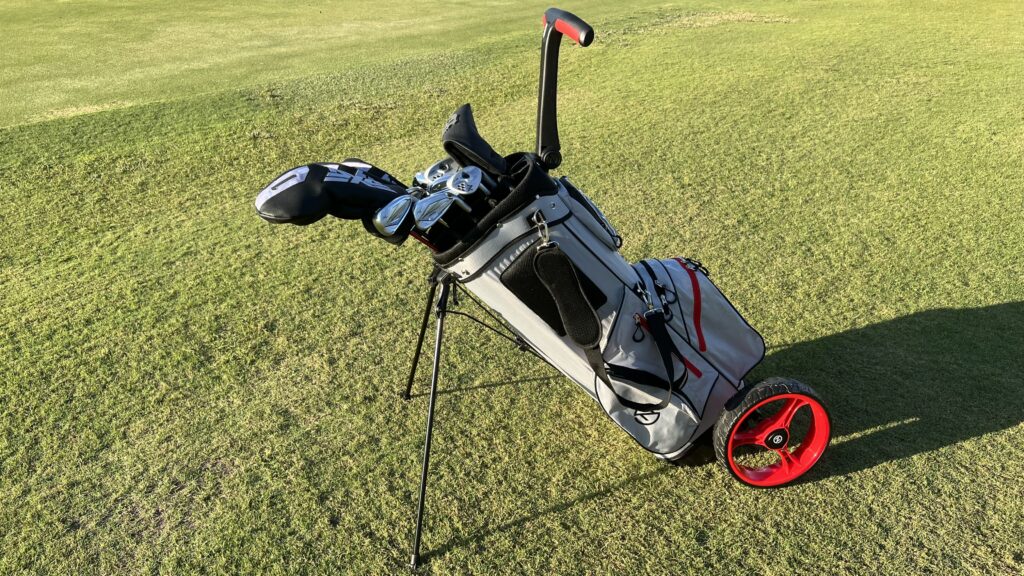 Photo link for Zero Friction Golf Wheel Pro Pushcart Bag Full Review